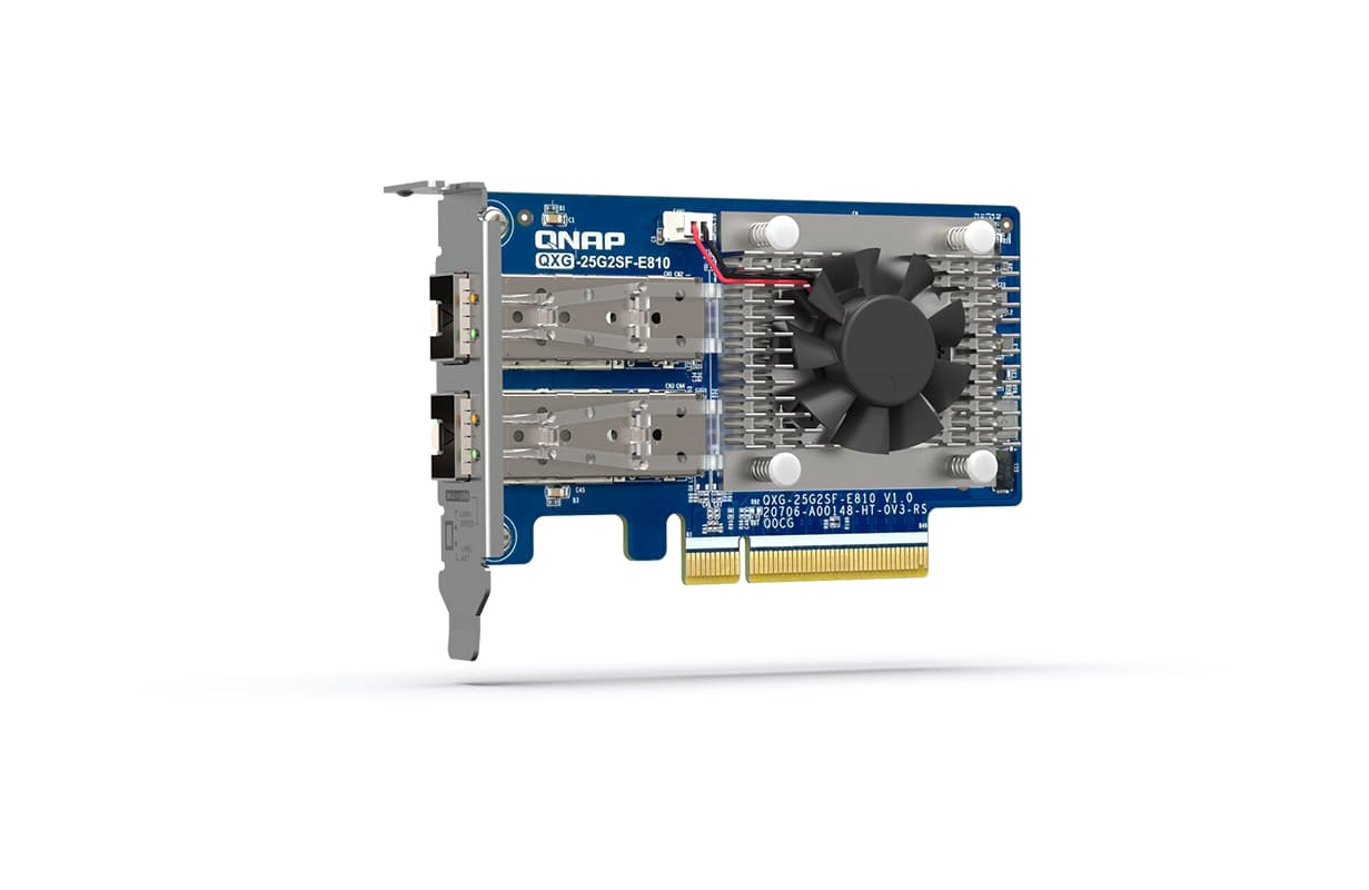 QNAP QNAP QXG-25G2SF-E810 Dual-port SFP28 25GbE network expansion card for NAS PC or Server. Low-profile form factor PCIe Gen4 x8 QXG-25G2SF-E810