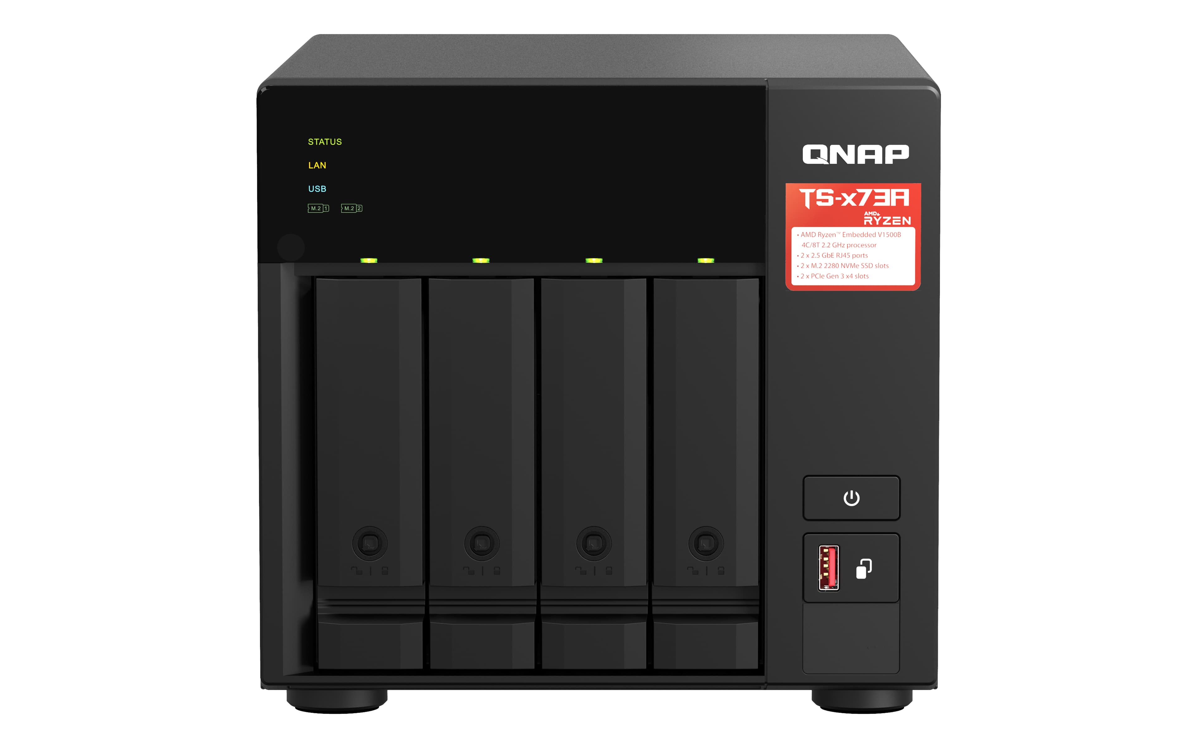 QNAP QNAP TS-473A-8G NAS, 4-BAY, AMD QC RYZEN, 8GB, 2.5GbE(2), M.2 PCIe 2280 GEN3 x1(2), 2YR TS-473A-8G