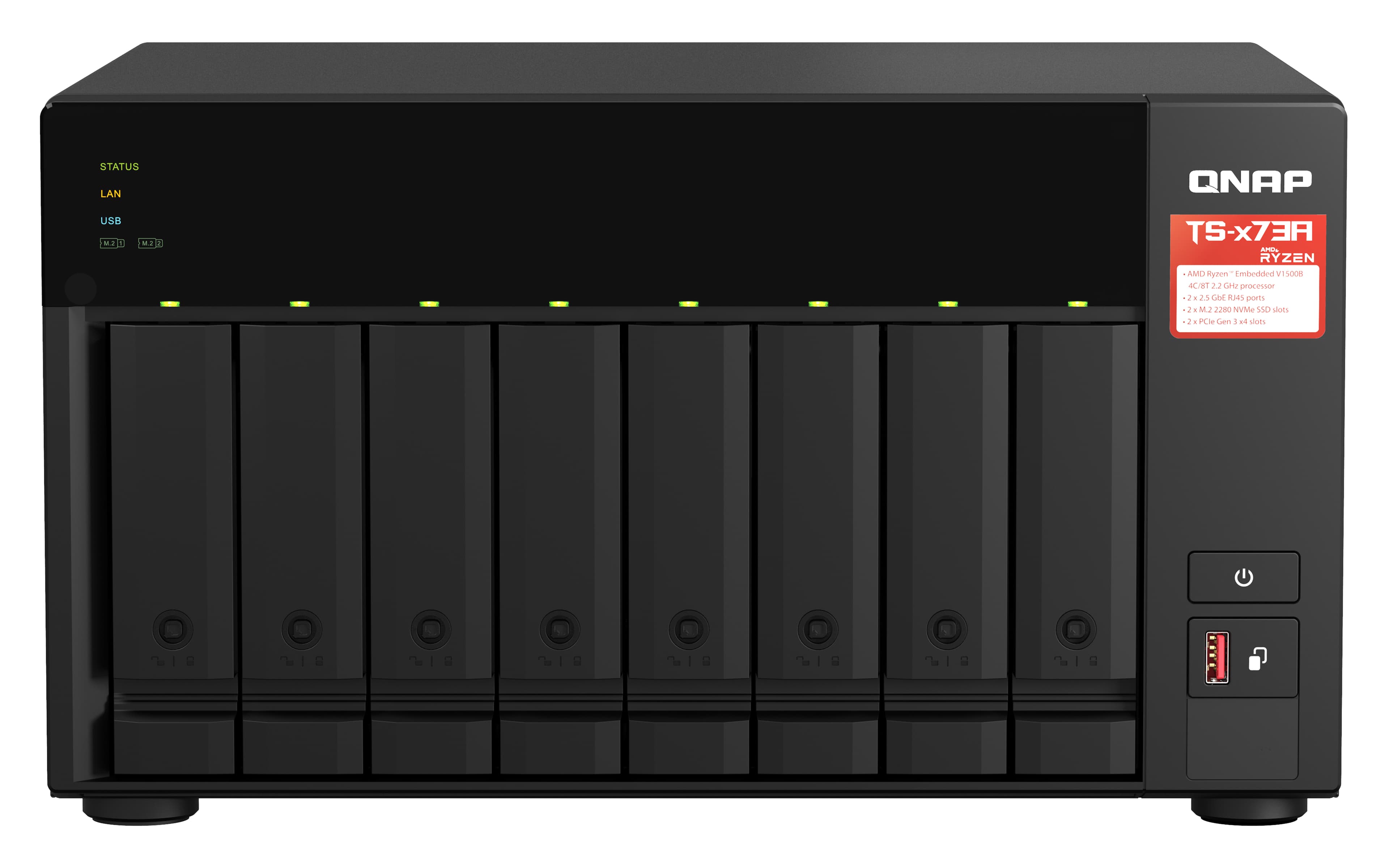 QNAP QNAP TS-873A-8G NAS, 8-BAY, AMD QC RYZEN, 8GB, 2.5GbE(2), M.2(2), PCIe GEN3(2),REMOTE, 3YR TS-873A-8G