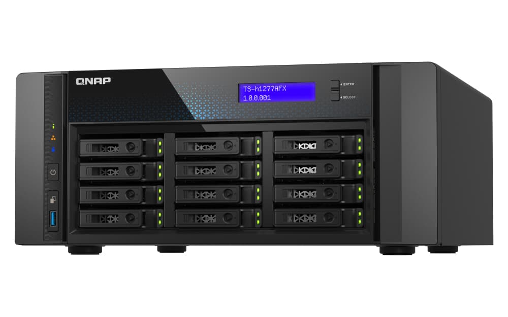 QNAP QNAP 12 BAY ALL-FLASH DESKTOP NAS,AMD RYZEN,3.8GHZ 8 CORE,32GB RAM,10G,25.5G,USB,PCIE,5YR TS-H1277AFX-R7-32G