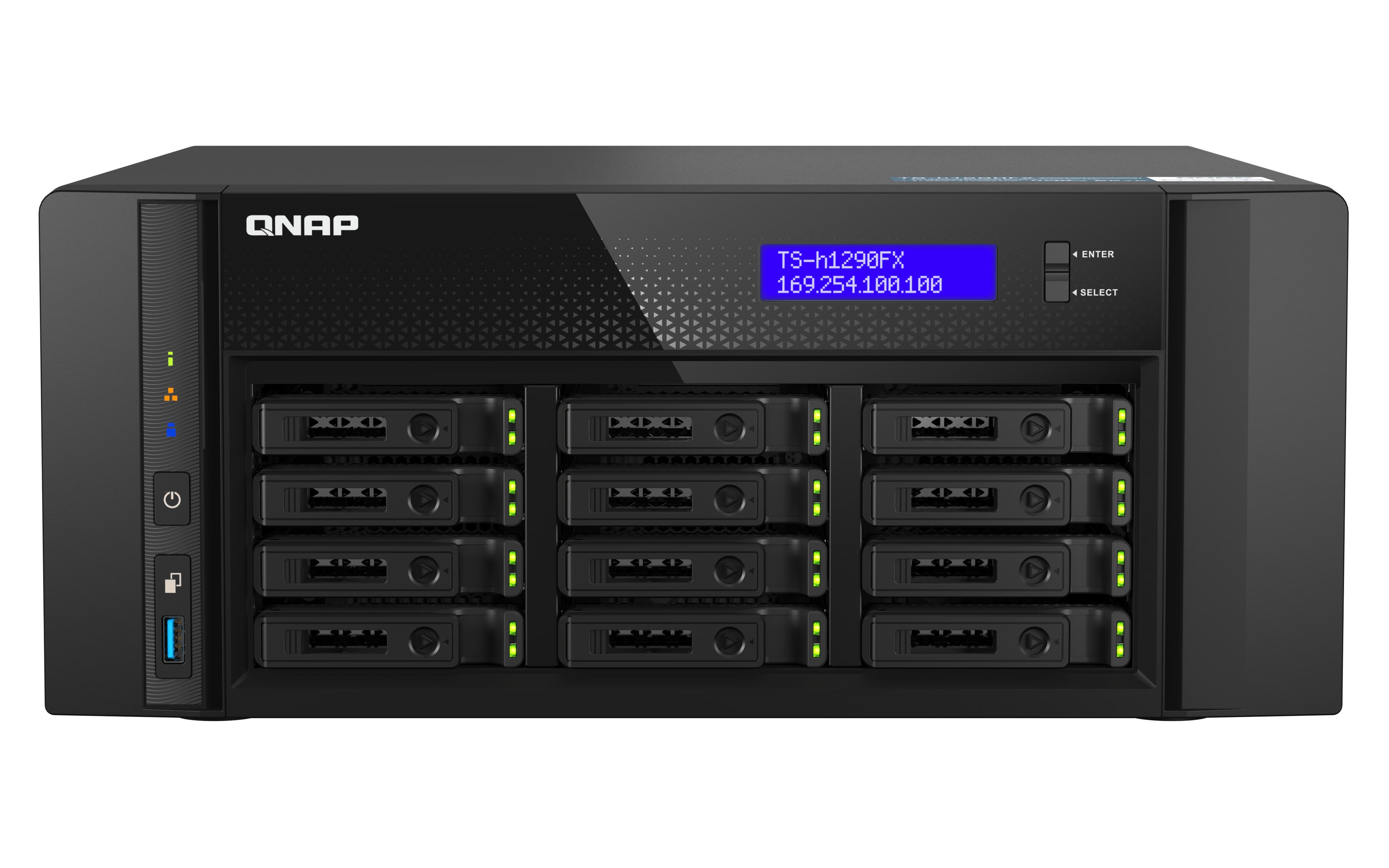 QNAP QNAP 12 BAY ALL-FLASH DESKTOP NAS,AMD EPYC,3.3GHZ 16 CORE,128GB RAM,2.5/25G,USB,PCIE,5YR TS-H1290FX-7302P-128G