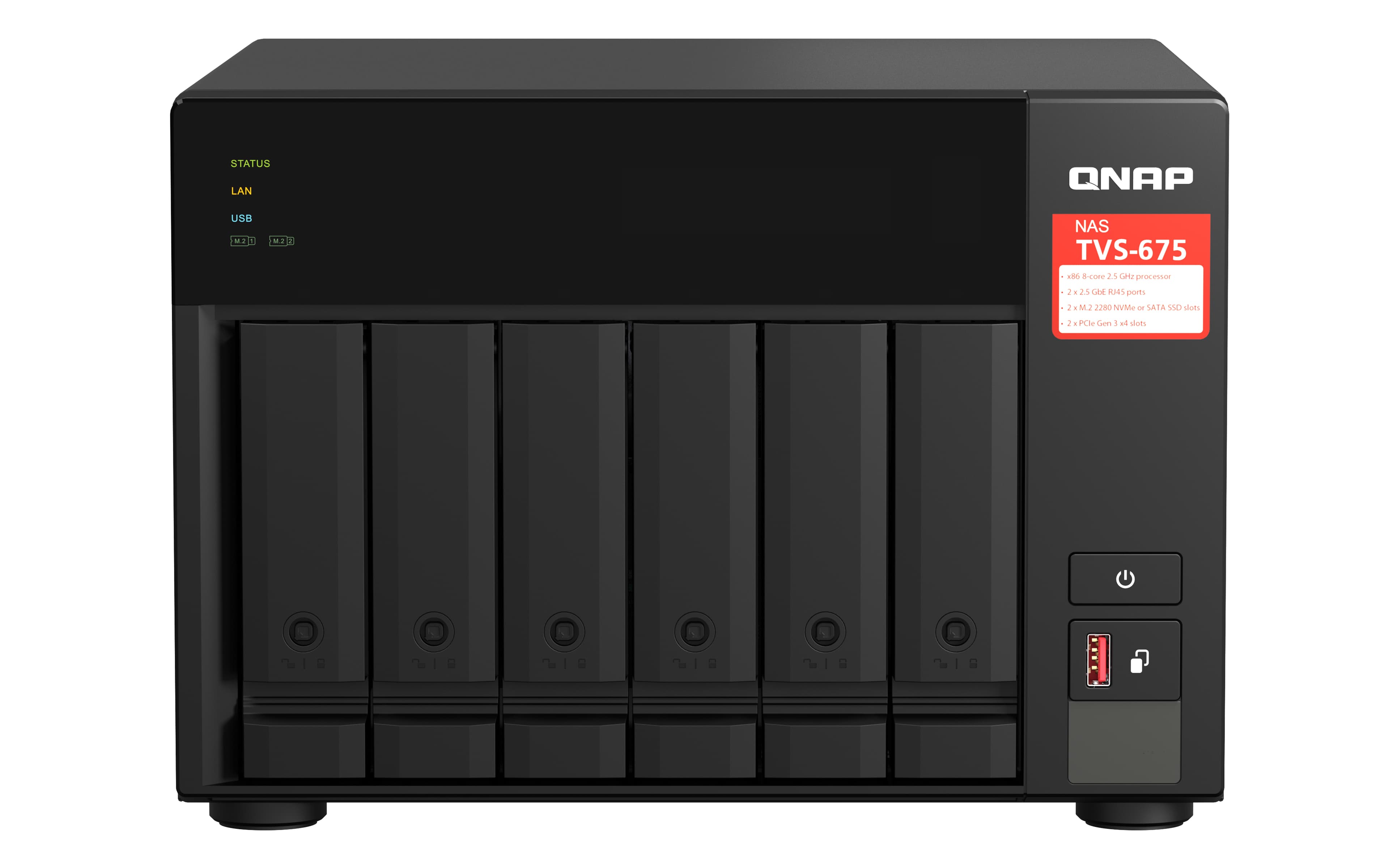 QNAP QNAP TVS-675-8G NAS, 6-BAY, 8-CORE, 8GB, M.2 2280 PCIe(2), 2.5GbE(2), PCIe G3, HDMI, 2YR TVS-675-8G