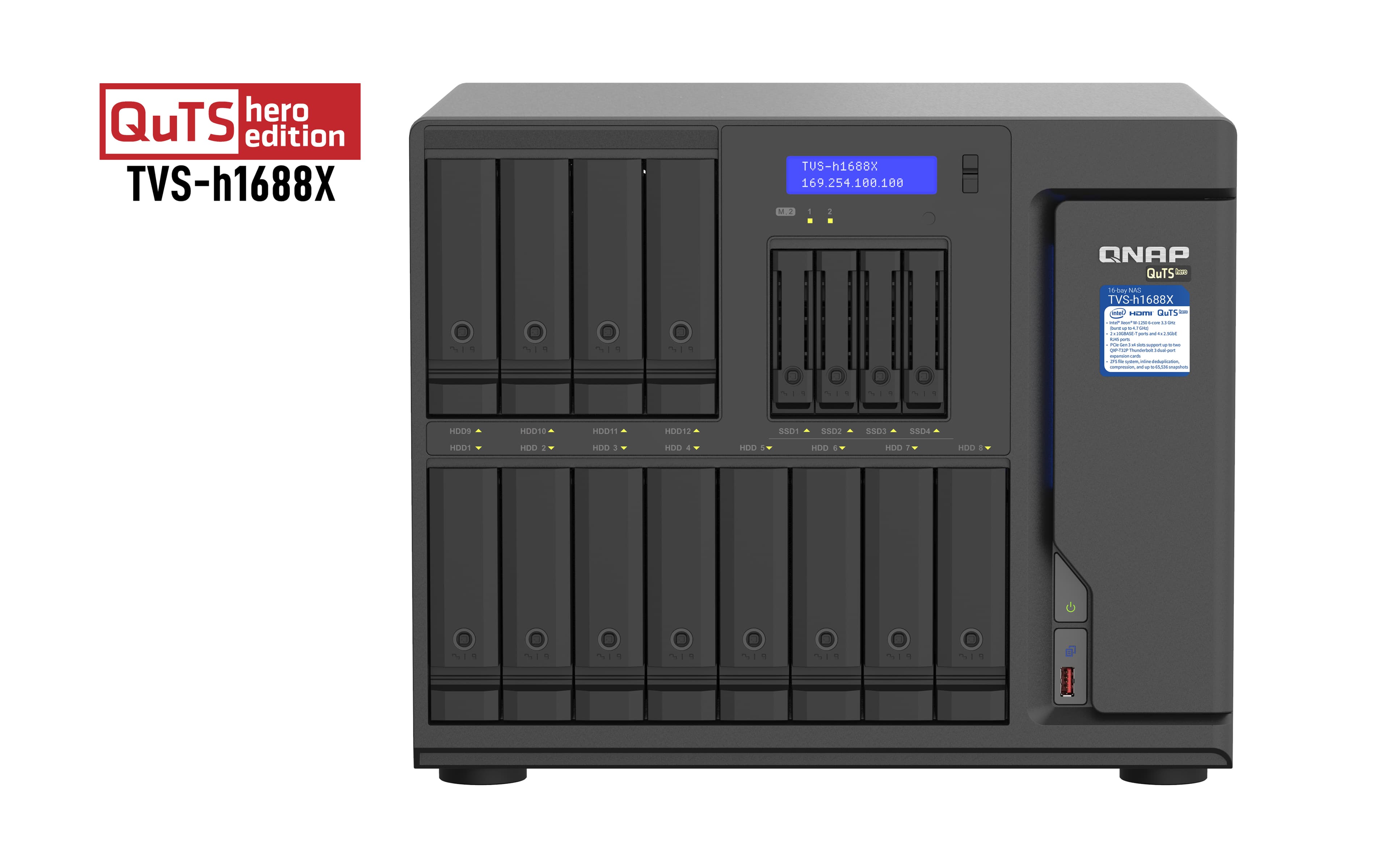 QNAP QNAP 12+4 BAY TOWER NAS,INTEL XEON,3.3GHZ 6 CORE,32GB RAM,10G,2.5G,M.2,PCIE,3YR TVS-H1688X-W1250-32G