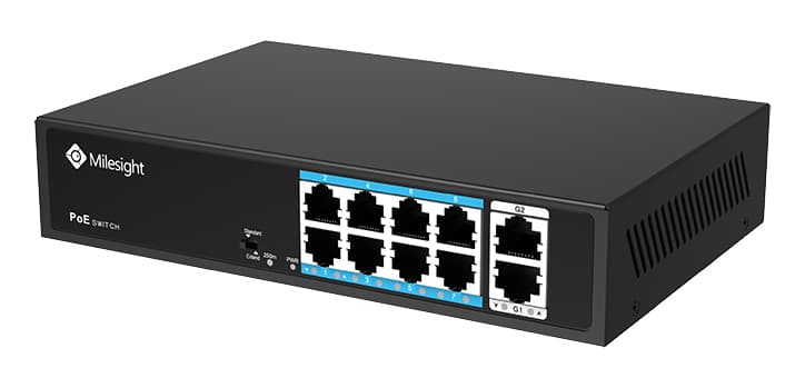 Milesight Milesight 8 Port 100Mbps AF/AT 120 Watt PoE Switch with Gigabit Uplink MS-S0208-GL
