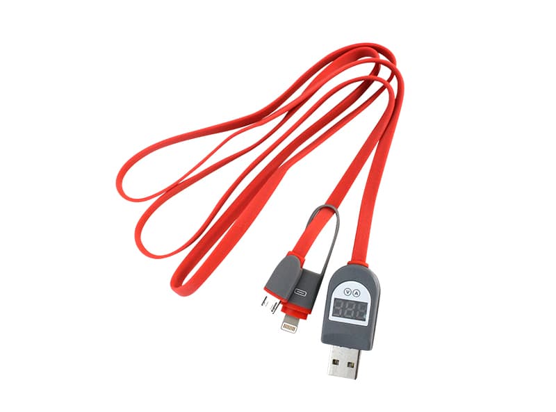 Go Wireless NZ 2in1 USB to MicroUSB or iPhone Lightning Cable with LCD USB-M-L-RED