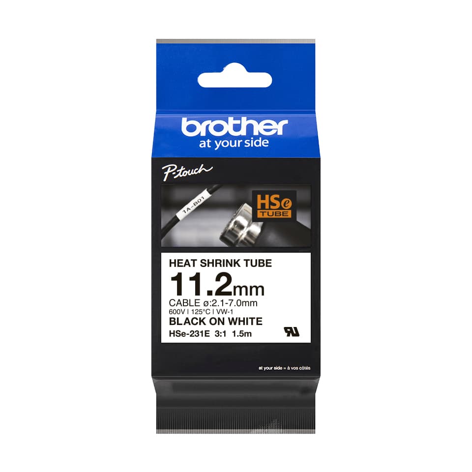 BROTHER BROTHER HSE231E 11.2MM B ON W HEAT SHRINK TAPE 5610384