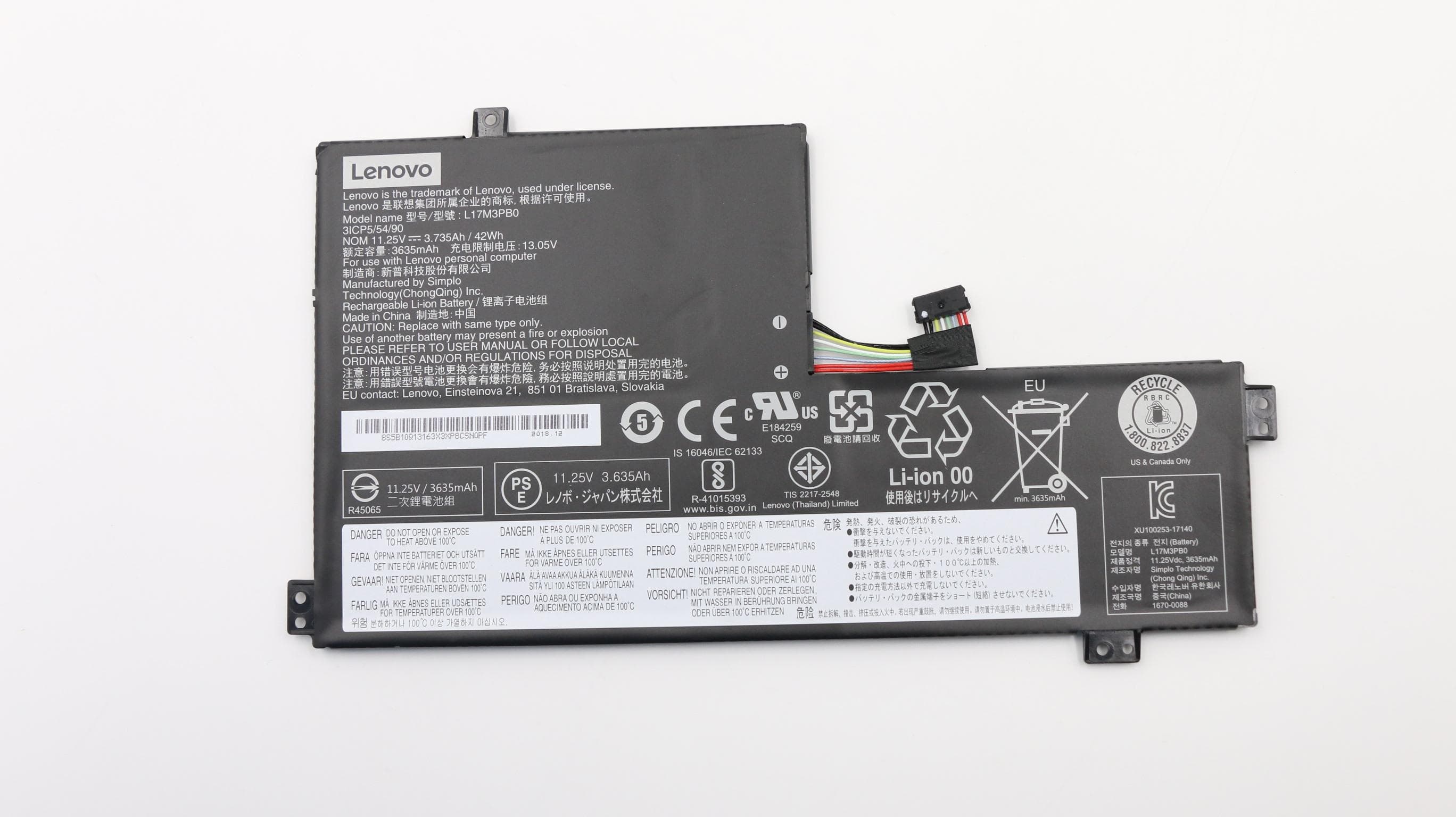 Lenovo N24 SP/A L17M3PB0 11.25V42Wh3cellbty 5B10Q13163