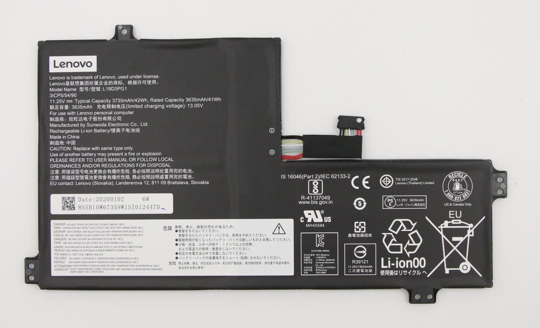 Lenovo Lenovo 3 Cell Battery, 42Wh, 11.25V, Li-ion, L17M3PB0 5B10W67306