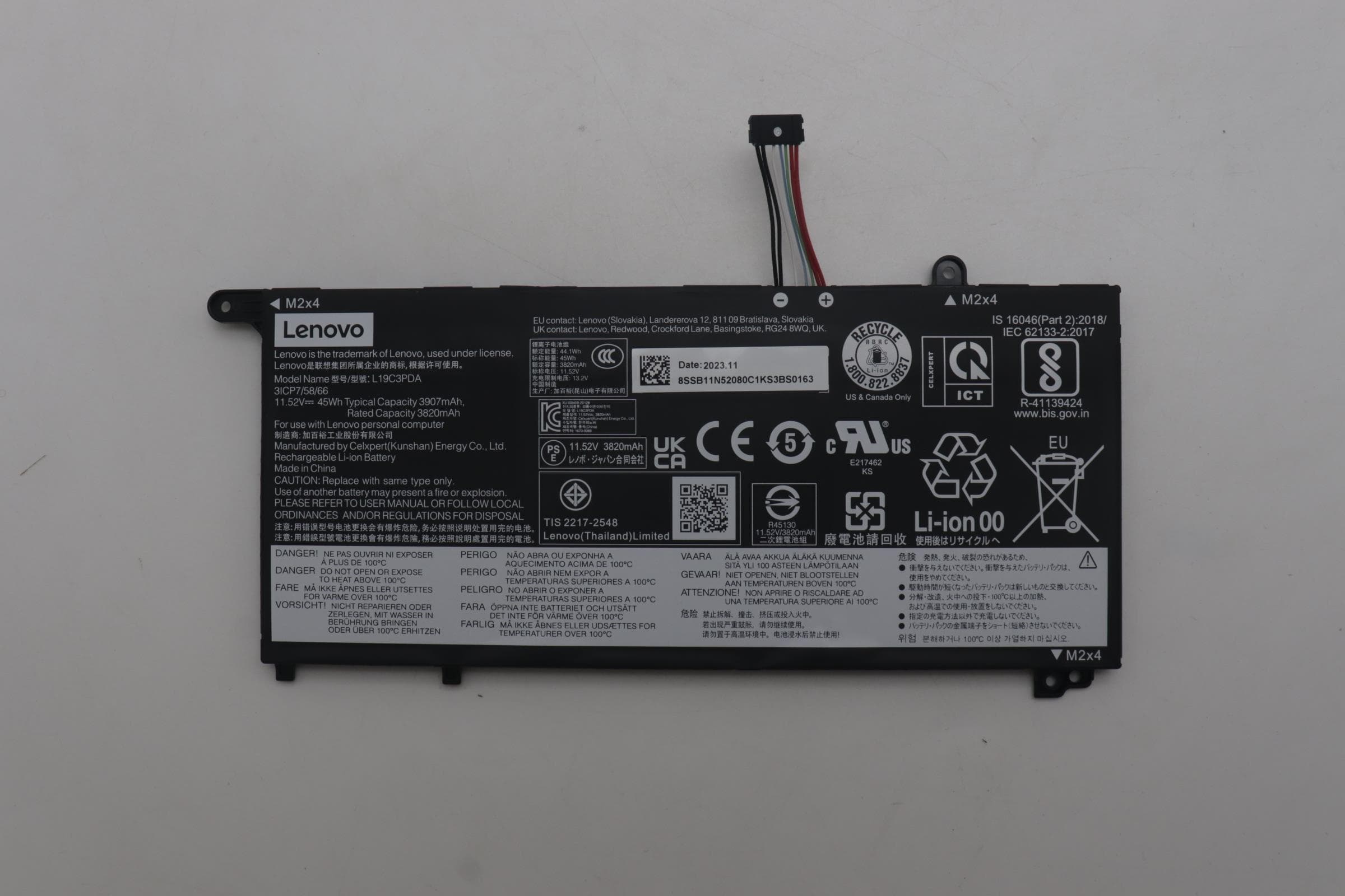 Lenovo BATTERY 3cell 45Wh 11.52V L19C3PDA CP/B 5B11N52076
