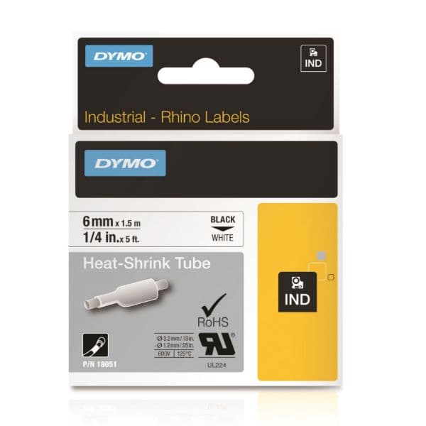 Dymo DYMO Genuine Rhino Industrial Labels- Heat Shrink Tube 6mm Black 18051