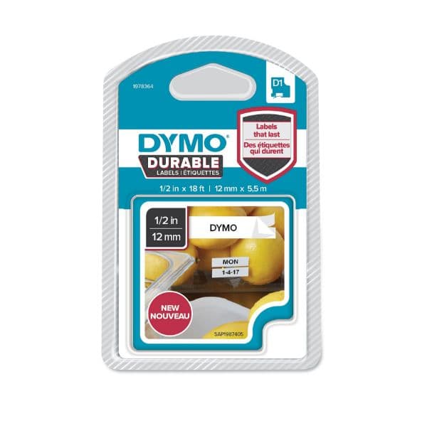Dymo DYMO Genuine D1 Extra-Strength Durable Labels. 12mm x 5.5m Black 1978364