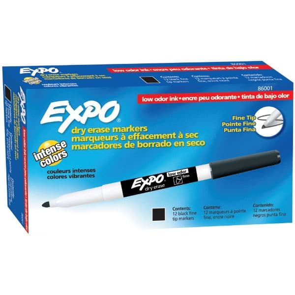 Expo EXPO Dry Erase Markers with Fine Point Tips 12-Pack. Black Colour 86001