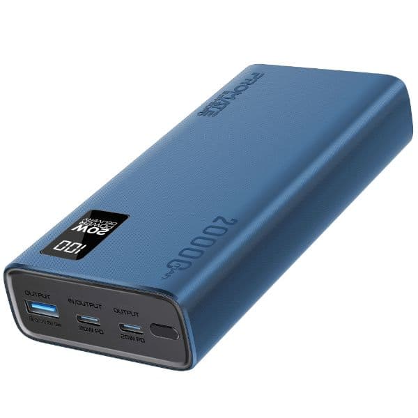 Promate 20000mAh Super Slim Smart Charging Power Bank 20W Dual USB-C & 1x 22.5W USB-A QC 3.0 BOLT-20PD-BL