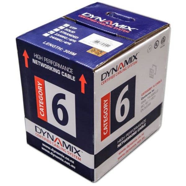 Dynamix DYNAMIX 305m Cat6 Black UTP SOLID Cable Roll, 250MHz, 23AWGx4P, PVC C-C6-SLDBLACK