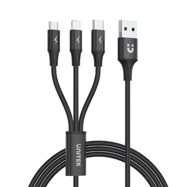 Unitek UNITEK 1.2m USB 3-in-1 Charge Cable. Integrated USB-A to Micro-B, C14049BK