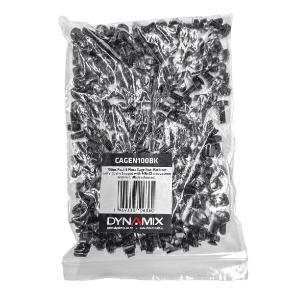 Dynamix DYNAMIX 100pc Pack, 3 Piece Cage Nut, Black, M6, Supplied loose. CAGEN100BK