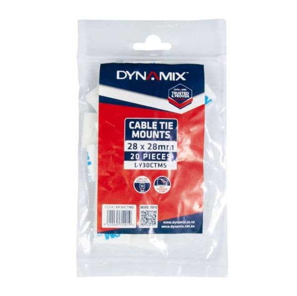 Dynamix 28 x 28mm Self Adhesive Natural Cable Ties Mount DY30CTMS