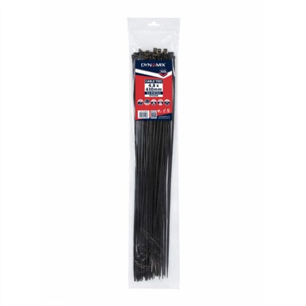 Dynamix 4.8 x 430mm UV Black Cable Ties Pack of 50 230N/23.4kgs DY4304B