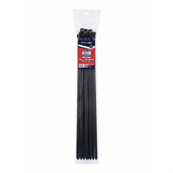 DYNAMIX 12.4 x 580mm UV Black Cable Ties Pack of 25 1200N/122.4kgs DY55013B