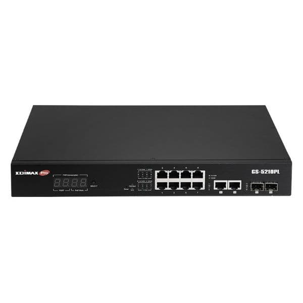 Edimax EDIMAX 12 Port Surveillance Long Range Gigabit PoE+ Web Smart Switch GS-5210PL