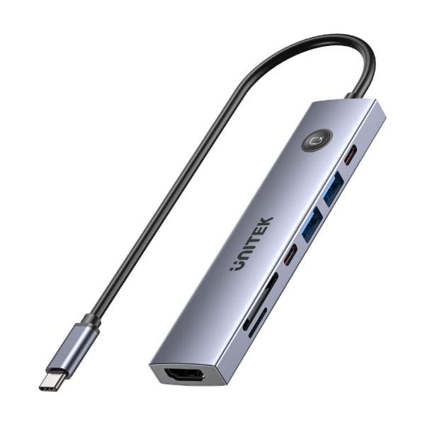 UNITEK UHUB S7 Pro 7-In-1 5Gbps USB-C Hub With Screen On/Off Button 4K@60Hz, PD 100W, And SD/Micro H1124AGY