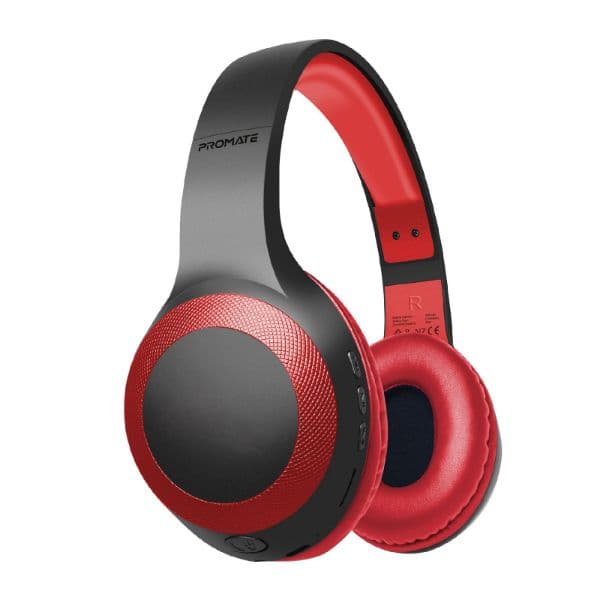 Promate Deep Base Bluetooth V5.0 Wireless Over-Ear Headphones. Up To 5 Hours Playback LABOCA-RED