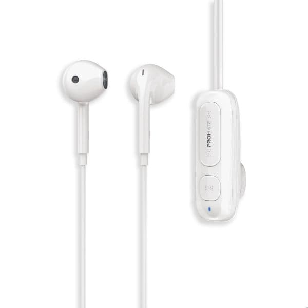 Promate Clip-On BT Wireless Dynamic Earphones Magnetic Collar Clip Up To 12hrs Playtime Inline LATCH-WHT