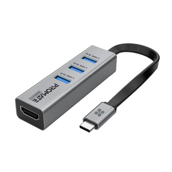 PROMATE 4-In-1 USB Multi-Port Hub W/ USB-C Connector Includes 3x USB-A 3.0 Ports & 1x HDMI Port MEDIAHUB-C3-GRY