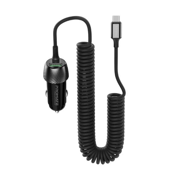 Promate PROMATE 33W Car Charger with USB-C Cable. Output USB-A and USB-C. POWERDRIVE-33PDC