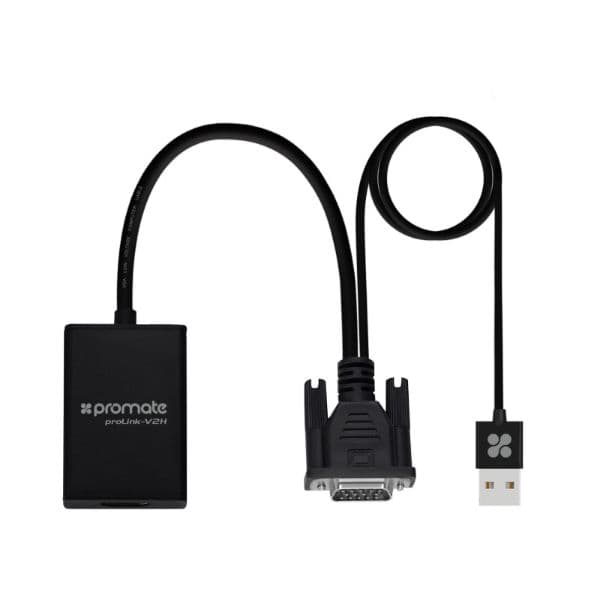 Promate VGA (Male) To HDMI (Female) Display Adaptor Kit W/ Audio. Supports Up To 1920x1080@60Hz. PROLINK-V2H-BLK