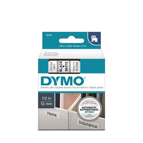 Dymo DYMO Genuine D1 Label Cassette Tape 12mm x 7m BLACK ON WHITE S0720530