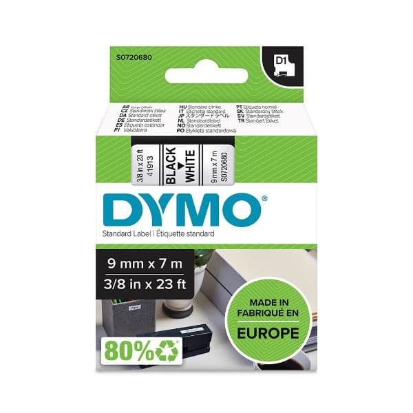 Dymo DYMO Genuine D1 Label Cassette Tape 9mm x 7m BLACK ON WHITE S0720680
