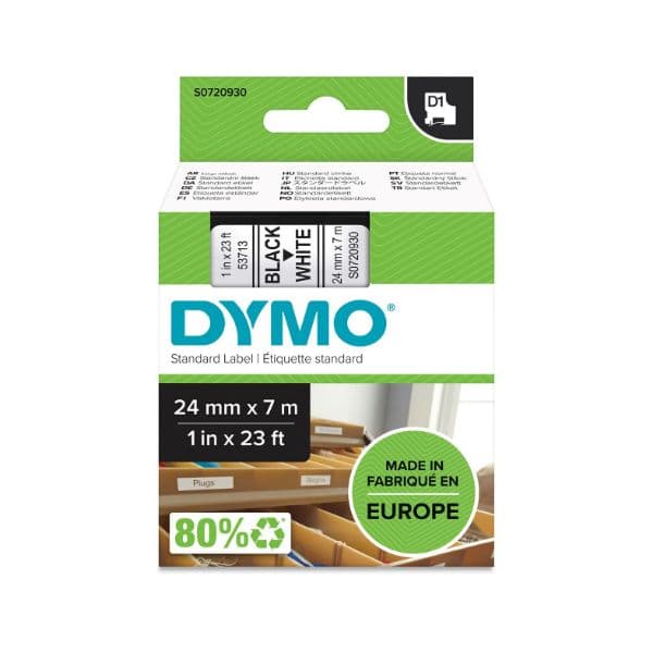 Dymo DYMO Genuine D1 Label Cassette Tape 24mm x 7M, Black on White S0720930
