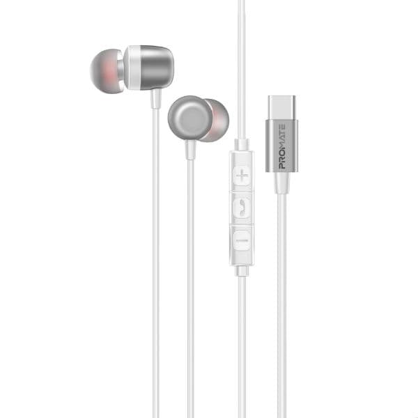 promate PROMATE In-Ear Ergonomic USB-C Wired ENC Stereo Earphones. SILKEN-ENC-WHT