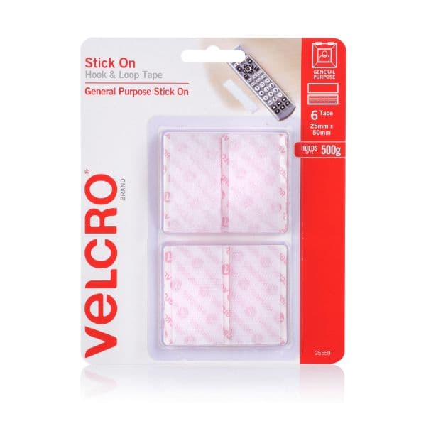 Velcro VELCRO Brand 25mm x 50mm Hook & Loop Pre-Cut Stick On 6 Pack VEL25559