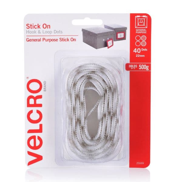 Velcro VELCRO Brand 22mm Stick On Hook & Loop Dots. Pack of 40. Designed for VEL25569