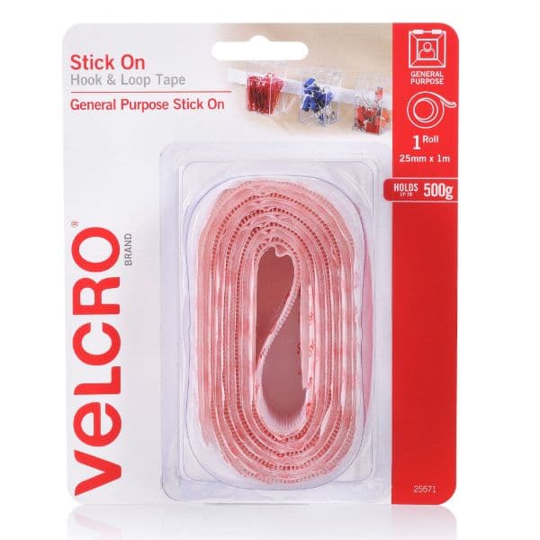 Velcro VELCRO Brand 25mm x 1m Stick On Hook & Loop Tape. Designed for VEL25571