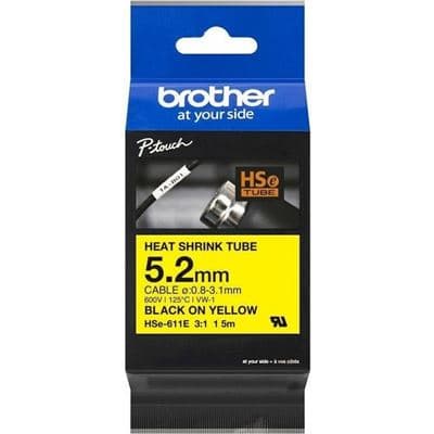 Brother Brother HSE611E 5.2mm x 1.5m Black on Yellow Heat Shrink Tape HSE611E