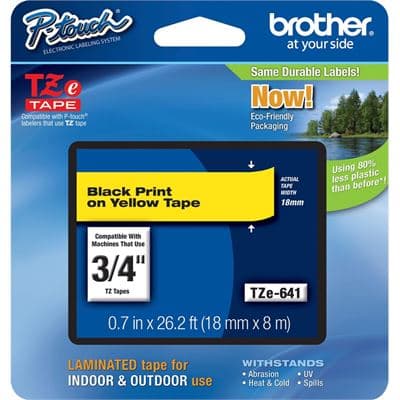 Brother Brother TZe-641 18mm x 8m Black on Yellow Tape TZE641
