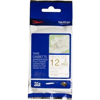 Brother Brother TZe-R234 12mm x 4m Gold on White Ribbon Tape TZER234
