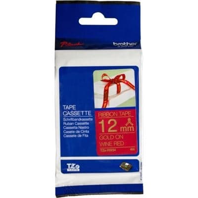 Brother Brother TZe-RW34 12mm x 4m Gold on Wine Red Ribbon Tape TZERW34
