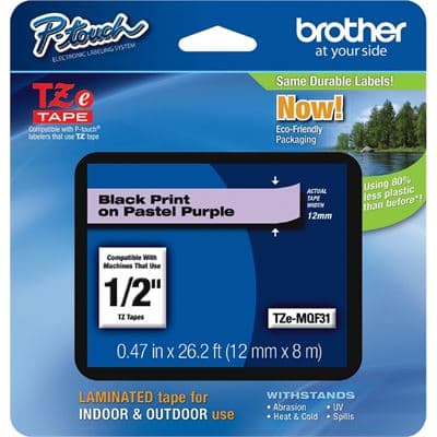 Brother Brother TZe-MQF31 12mm x 4m Black on Pastel Purple Tape TZEMQF31