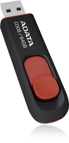 Adata ADATA C008 Retractable USB 2.0 64GB Black/RedFlash Drive FP313-R64