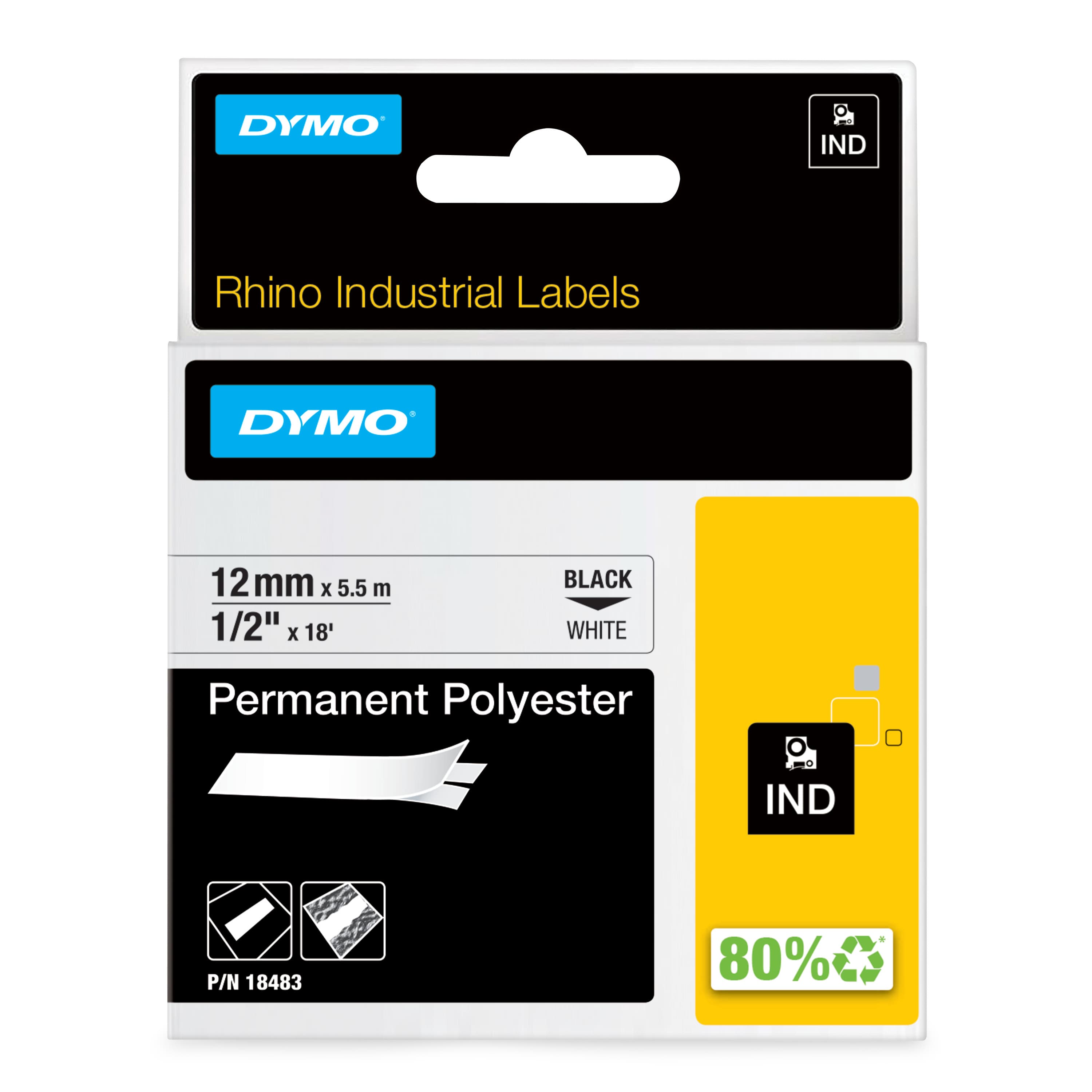 Dymo DymoRhino Blk on Wht 12mm Tape DY18483