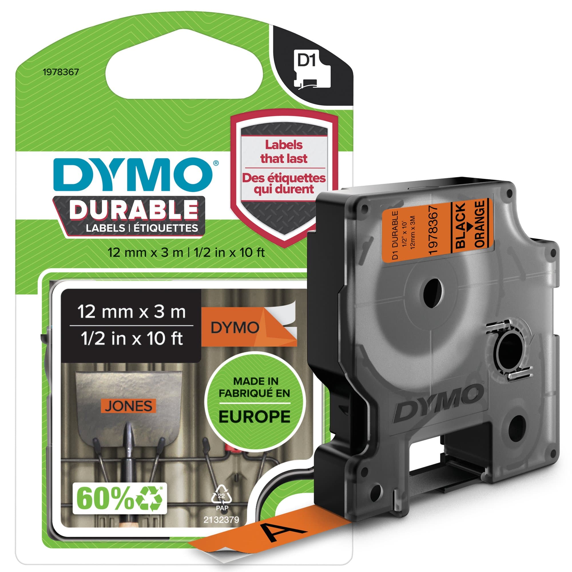 Dymo Dymo D1 Blk on Orn 12mm x 3m DY1978367