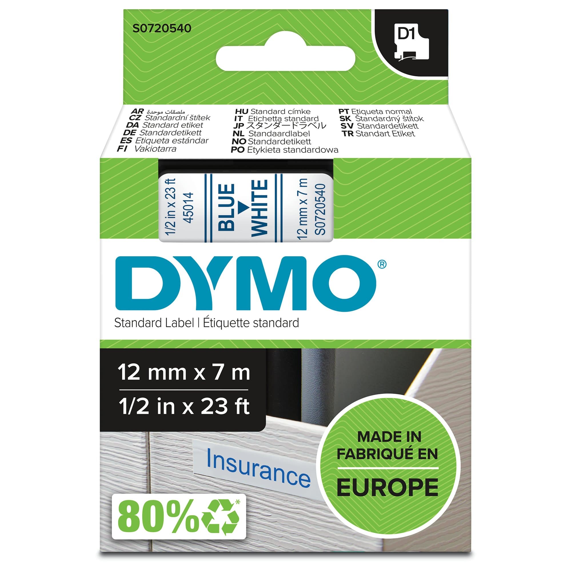 Dymo Dymo Blue on Wht 12mmx7m DYS0720540