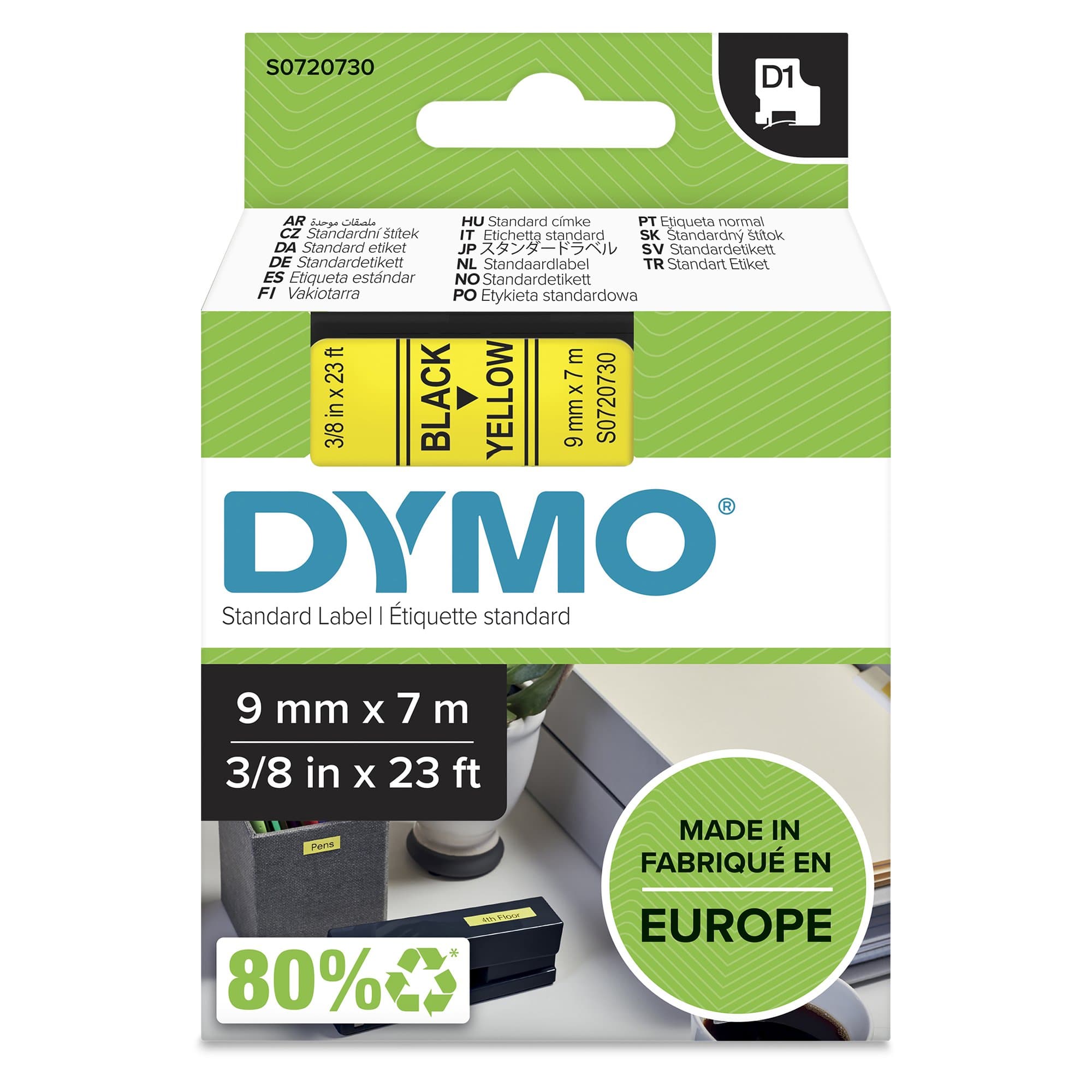 Dymo Dymo Blk on Yell 9mm x7m Tape DYS0720730