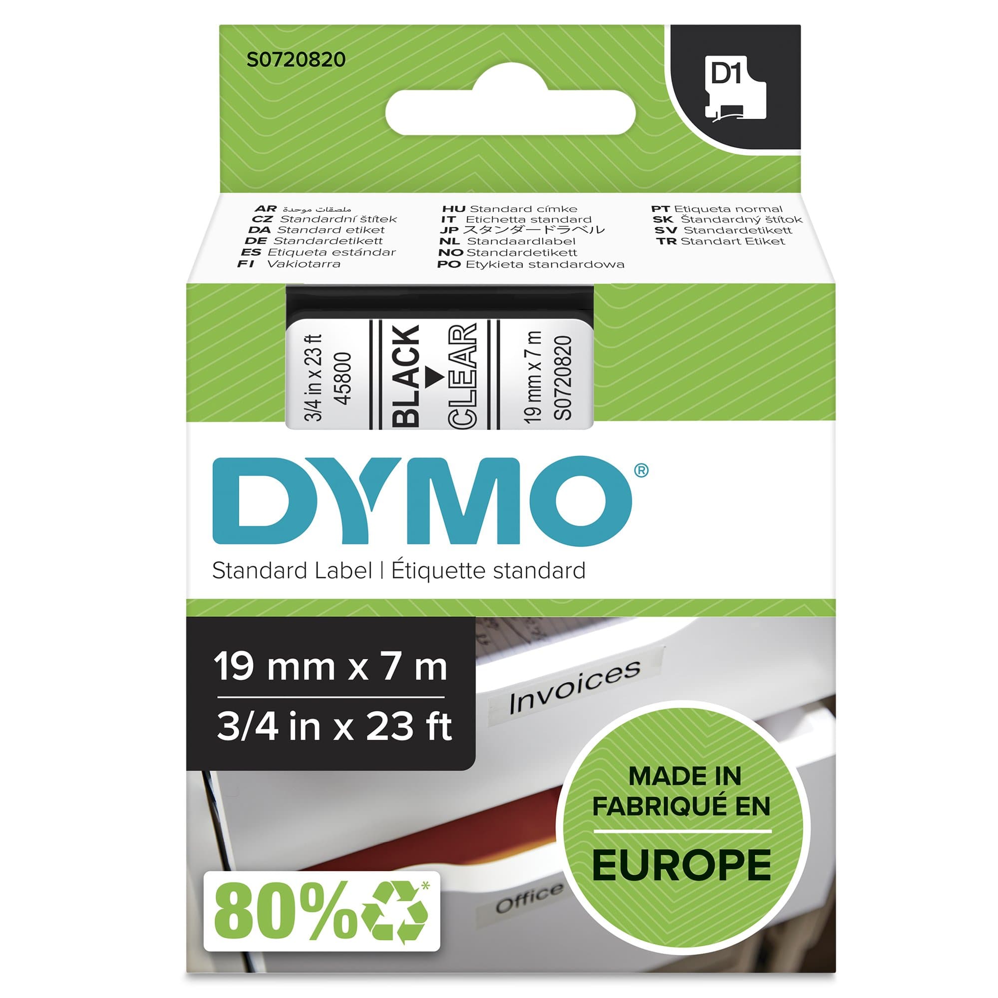 Dymo Dymo Blk on Clr 19mmx7m Tape DYS0720820