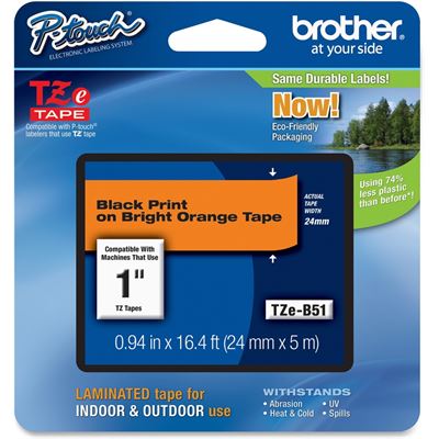 Brother TZe-B51 24mm x 8m Black on Orange Fluro Tape — Brother — Label Printers