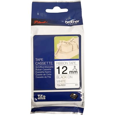 Brother TZe-R231 12mm x 4m Black on White Ribbon Tape — Brother — Label Printers